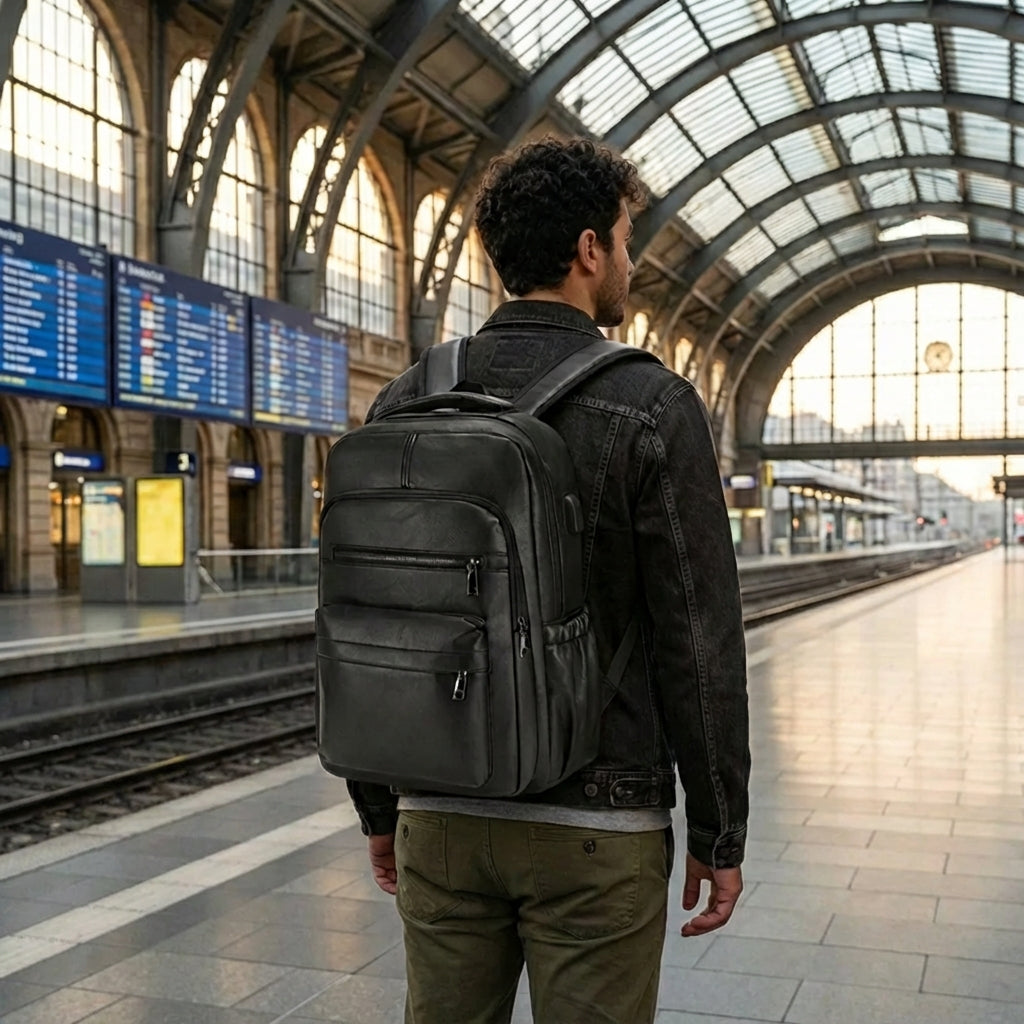 Sac à dos en cuir avec port USB