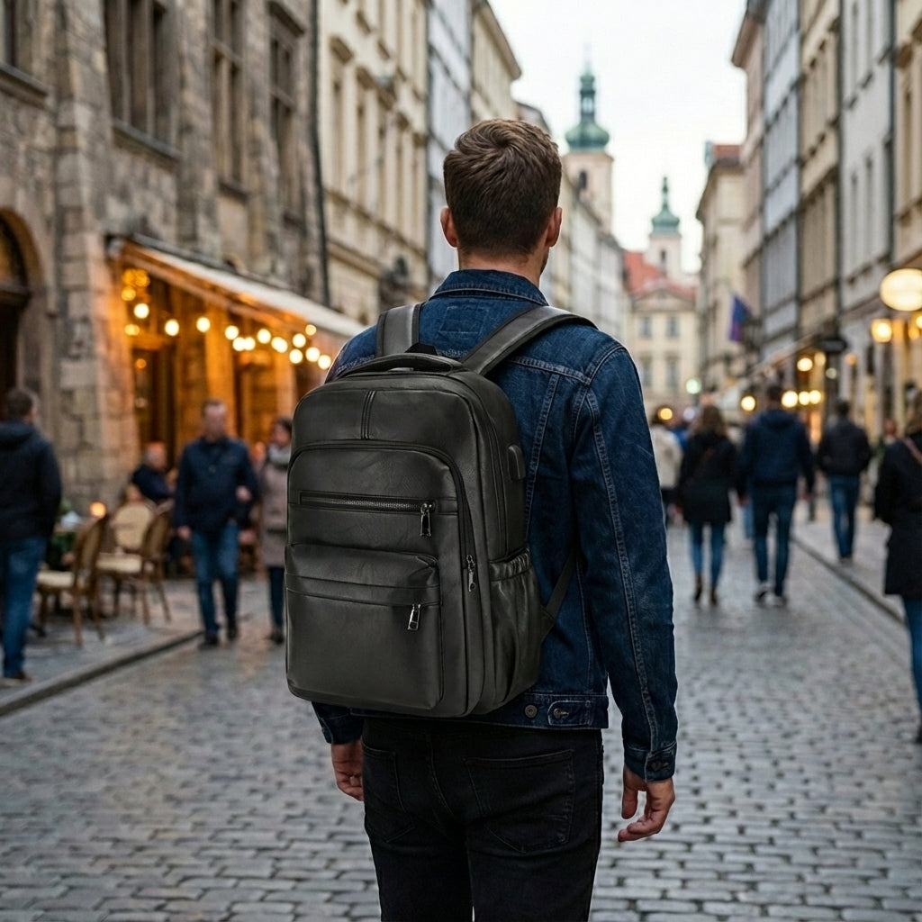 Sac à dos en cuir avec port USB