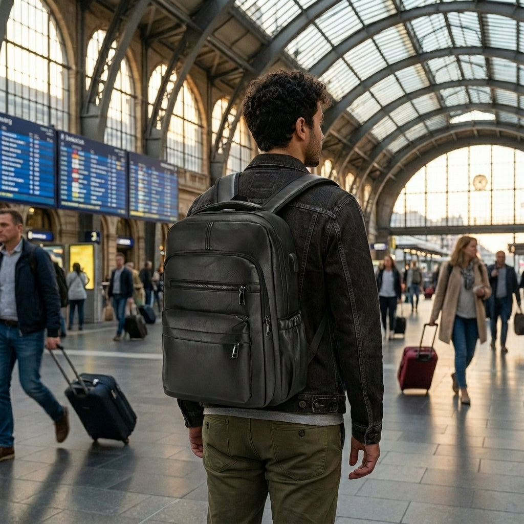 Sac à dos en cuir avec port USB